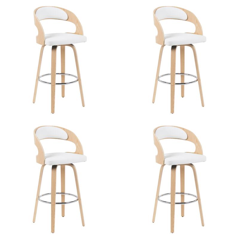Shelly Mid-Century Swivel Bar Stool, Upholstered Counter Height Stool with Bentwood Legs