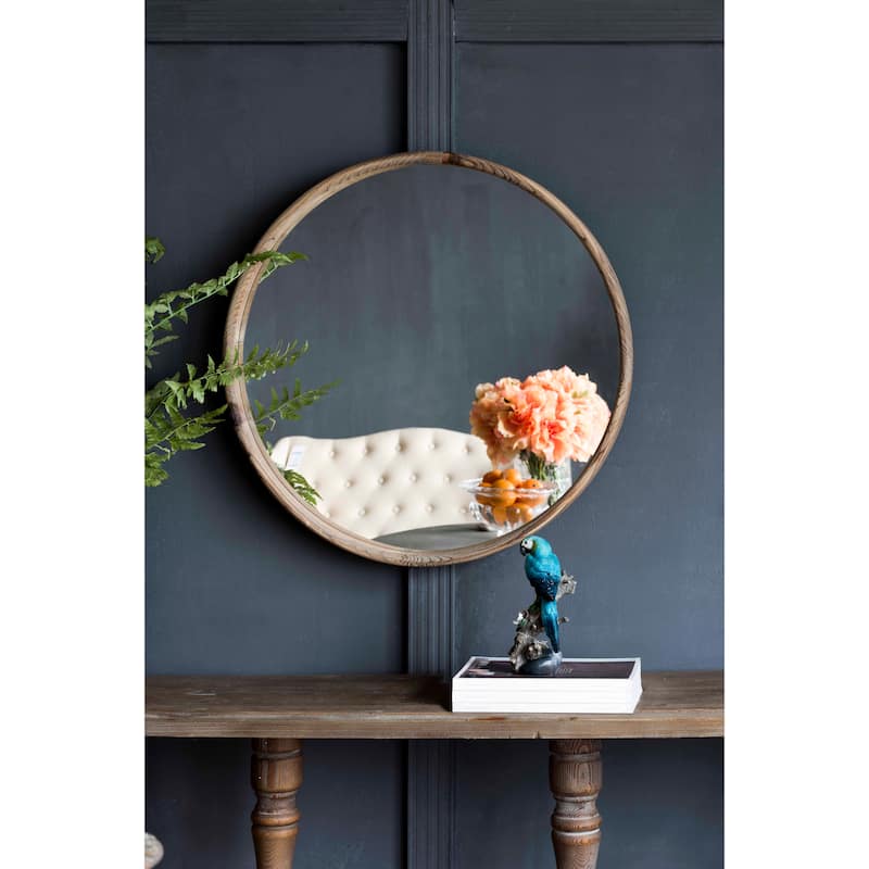 28" Round Wood Wall Mounted Mirror Home Decor for Bathroom Living Room