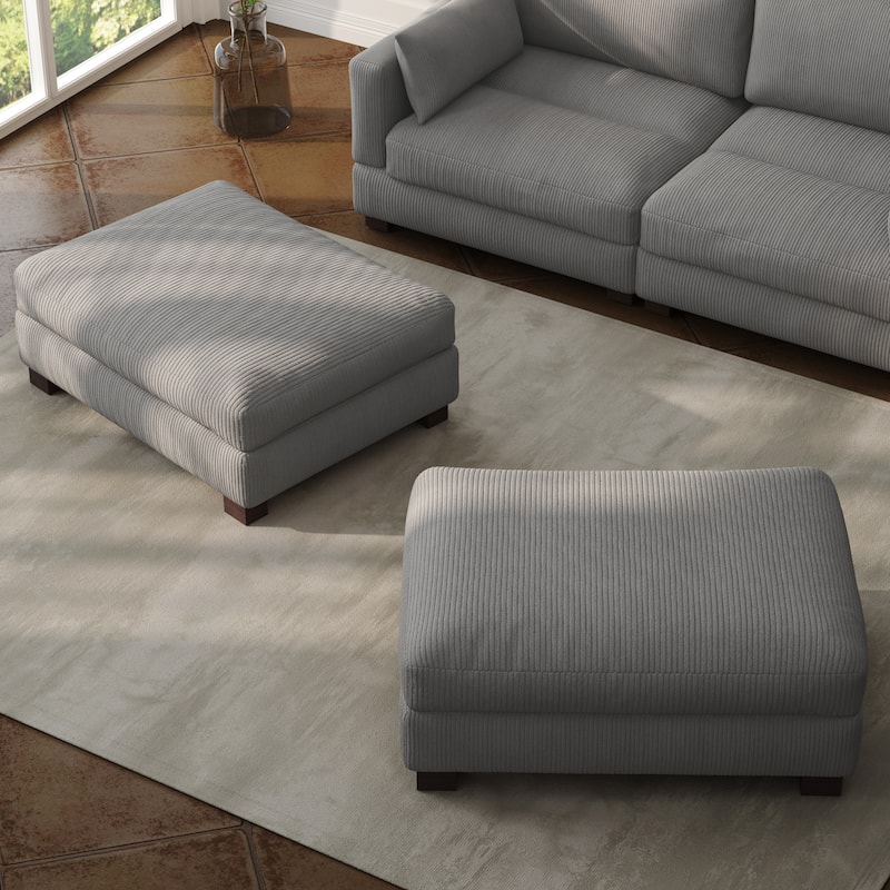 Set of 2 Upholstered Velvet Corduroy Ottoman - LIGHT GRAY