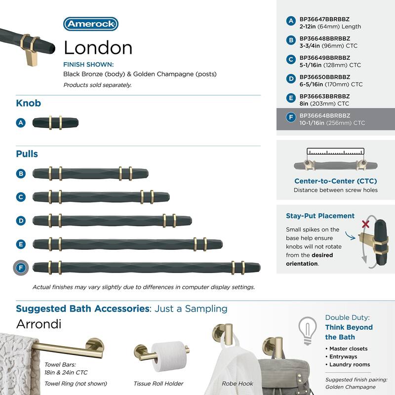 Amerock London 10-1/16 in (256 mm) Center-to-Center Black Bronze/Golden Champagne Cabinet Pull