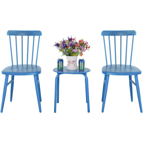 Costway 3Pcs Outdoor Bistro Round Table Chair Furniture Set Garden Lawn Coffee Table (Blue)