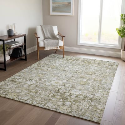 Machine Washable Indoor/ Outdoor Chantille Traditional Vintage Floral Rug