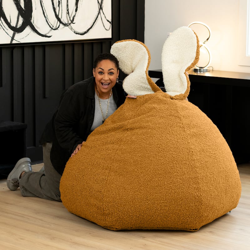 Raven-Symoné Home HopSeat Bunny - Oval Shaped Large Bean Bag Chair with Ears, Ultra Soft Shearling - Gold