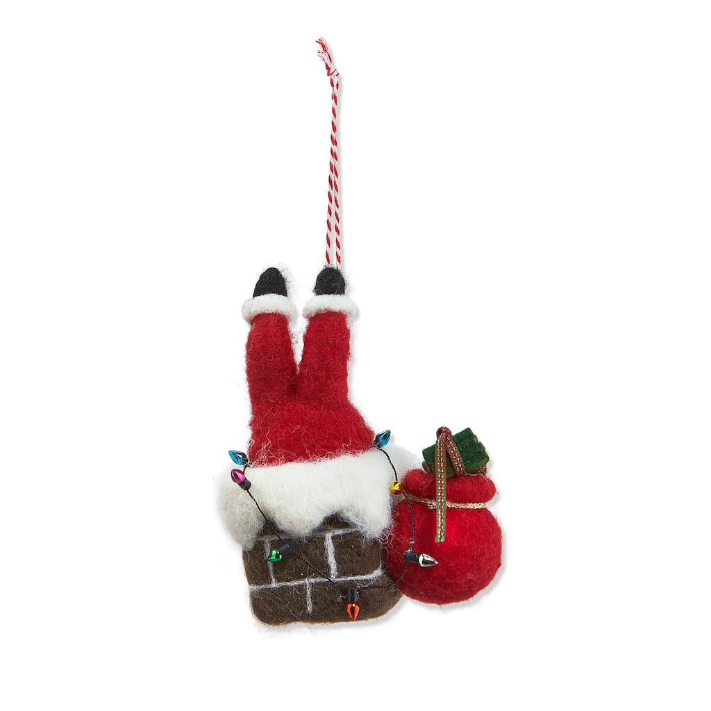 Santa in Chimney Wool Ornament - Multicolor Christmas Tree Decoration, 4.72" H x 3.54" L x 2.36" W, Dust Clean