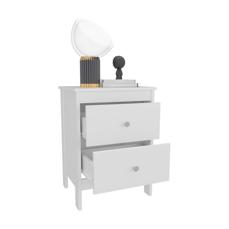 Newcastle Nightstand Two Drawer And Open Shelf, Modern Bedside Table, White