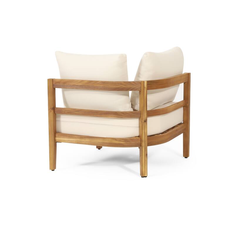 Burchett Acacia Wood and Round Wicker Outdoor 5 Seater Sectional Sofa Set with Cushions by Christopher Knight Home