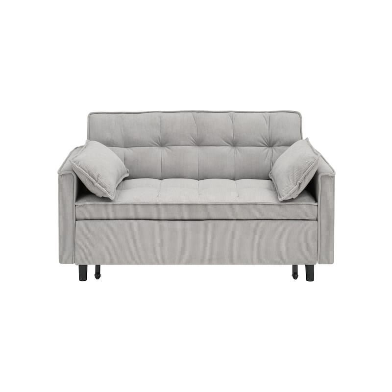 Gray Modern 54.3" Corduroy Loveseat Pull-out Sofa Bed with Adjustable Back and Pillows for Living Room