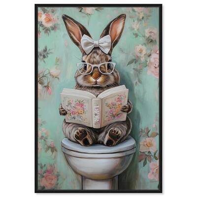 Petite Floral Toilet Bunny Canvas by Art Remedy