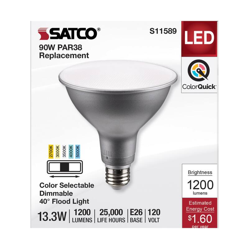 13.3W PAR38 LED Medium Base Silver Finish CCT Selectable 120V 40 Degree Beam Angle