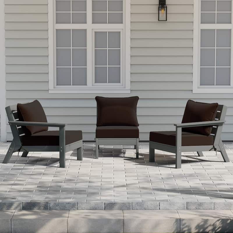 Polytrends Birchwood All Weather HDPE Outdoor Patio Deep Seating Gray Sofa With Cushions (3-Piece) - Gray/Brown