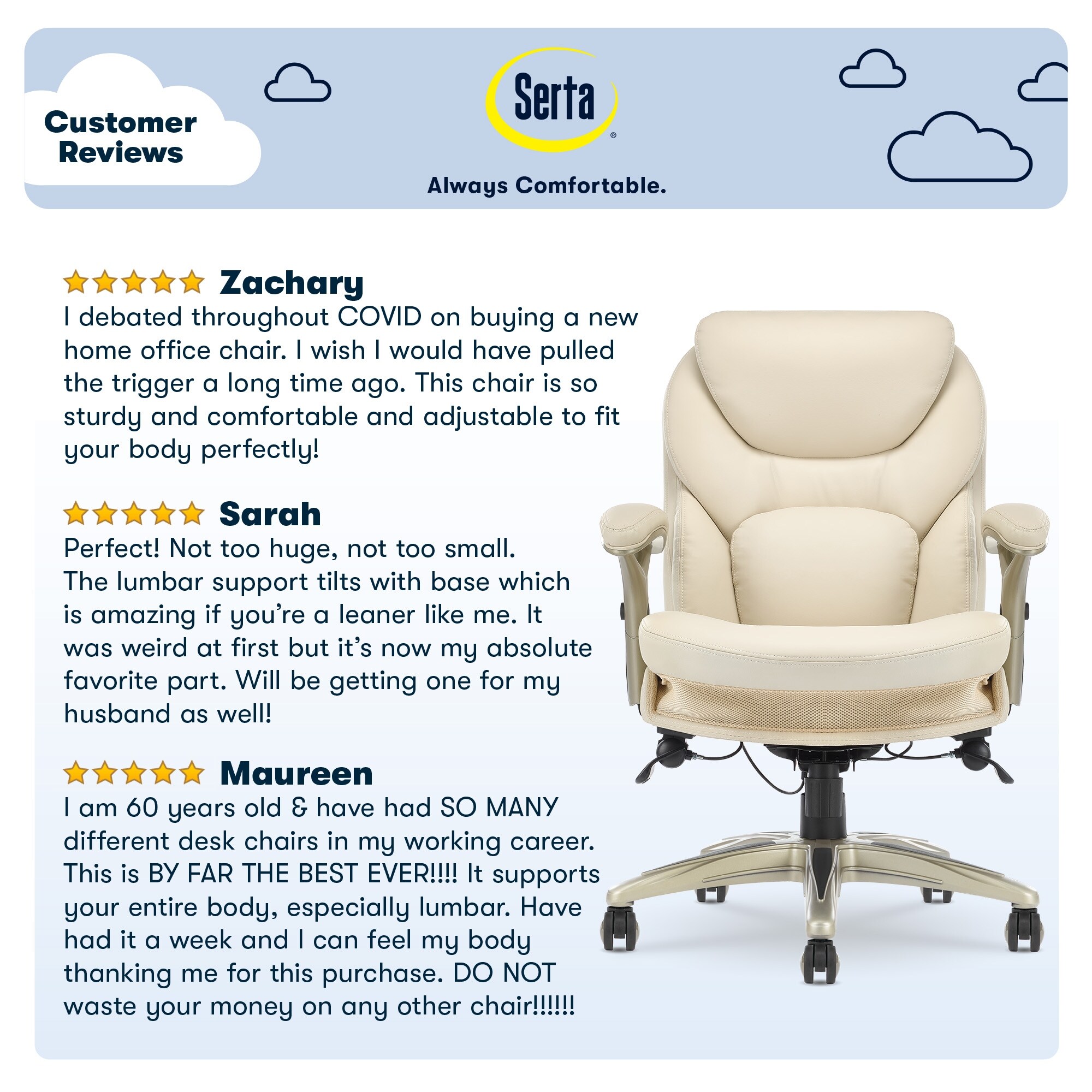 Serta works ergonomic top executive chair ivory