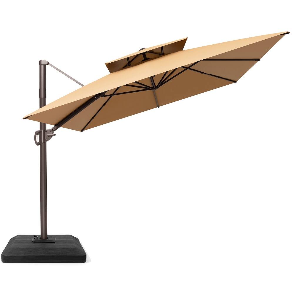 9x12 FT Rectangular Aluminum Outdoor Patio Double Top Cantilever Offset Umbrella with Weight Base