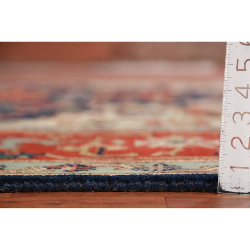 Hand Knotted Oriental 100% Wool Carpet Traditional Medallion Navy Blue & Blues Heriz (serapi) Area Rug - 11' 11'' X 9' 0''