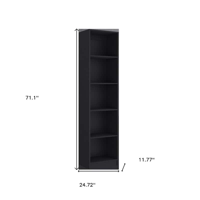 71inch Black Five Tier Bookcase with Two doors