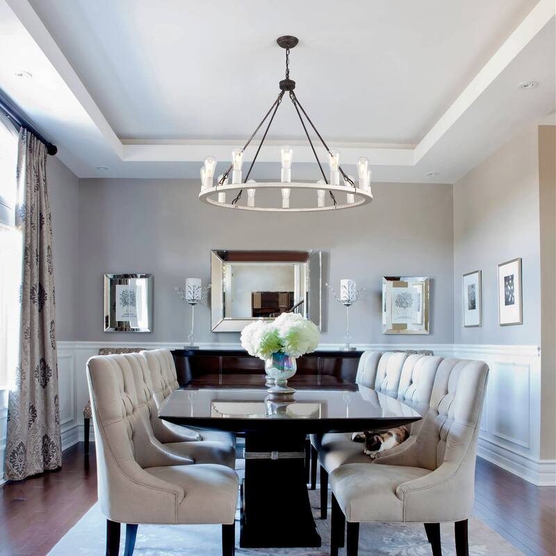 35.43-inch Round Wagon Wheel Chandelier, 12-light Adjustable Chandelier for Living Room Kitchen Island Dining Foyer