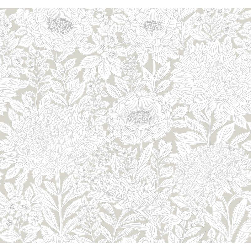 Inspired by Color Wood Block Blooms Taupe & Silver Wallpaper