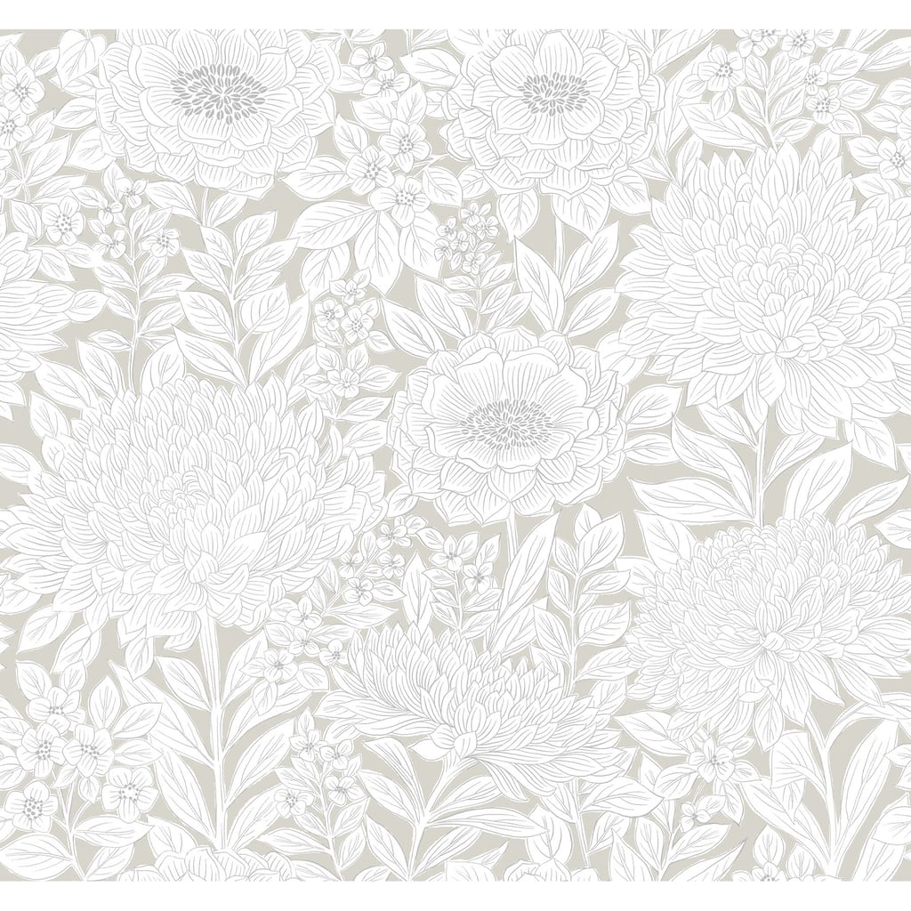 Inspired by Color Wood Block Blooms Taupe & Silver Wallpaper
