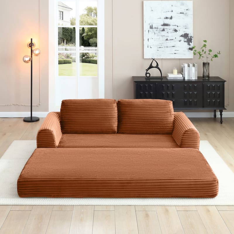 Modern Corduroy Sleeper Couch , Futon Modular Upholstered Boneless Sofa