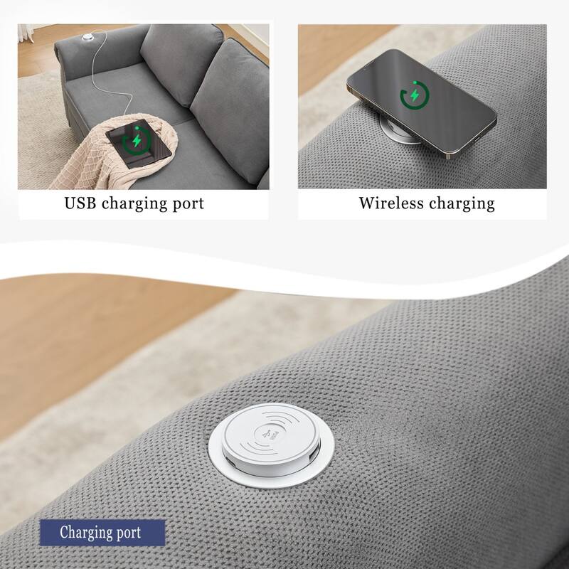 106.5" L-Shaped Flannelette Sectional Sofa with Pull-Out Bed