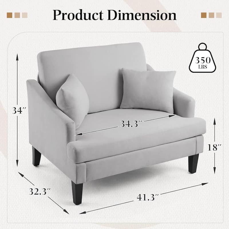 Bezseller Modern Oversized Accent Chair, 33.5'' Wide Seat Upholstered Armchair with Wood Legs and 2 Pillows