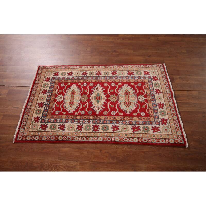 Kazak Foyer Rug Handmade Traditional Red Wool Carpet - 2'8" x 4'2"