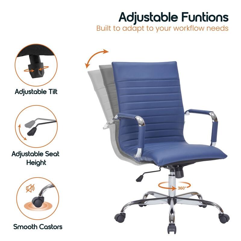 Harris Modern High-Back Leather Executive Office Chair with Steel Frame, Adjustable Height, Tilt Lock, & Swivel for Home/Office