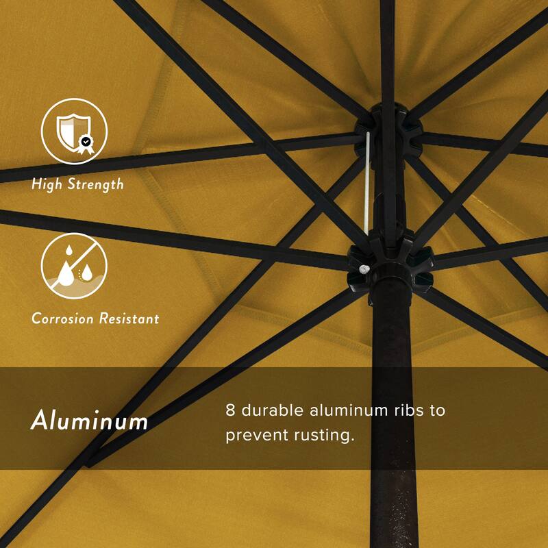 California Umbrella 9' Round Crank Lift Auto Tilt 8 Rib Aluminum Patio Umbrella, Bronze Finish, Pacifica Pacific Blue Fabric