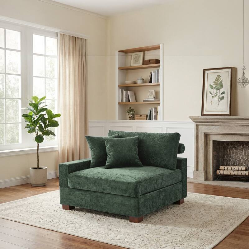 Plush Chenille Single Modular Sectional Sofa Chaise with Pillows