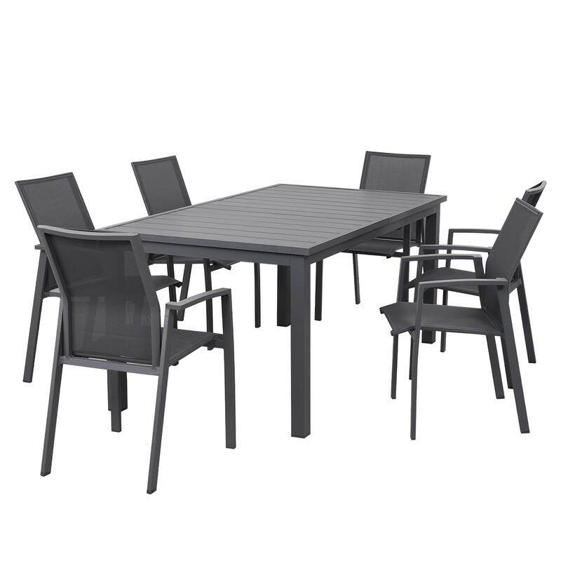 Aluminum Patio Dining set with 6 Chairs and Extendable Outdoor Dining Table