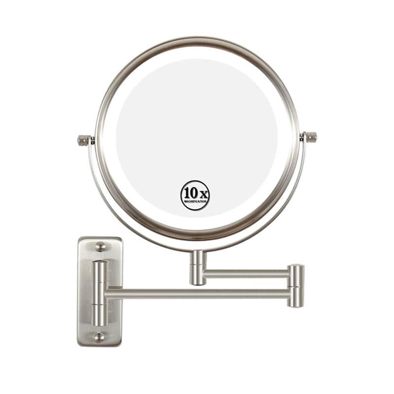 Wall Mounted Makeup Mirror w/ Down Double-Sided 1x/10x Magnification