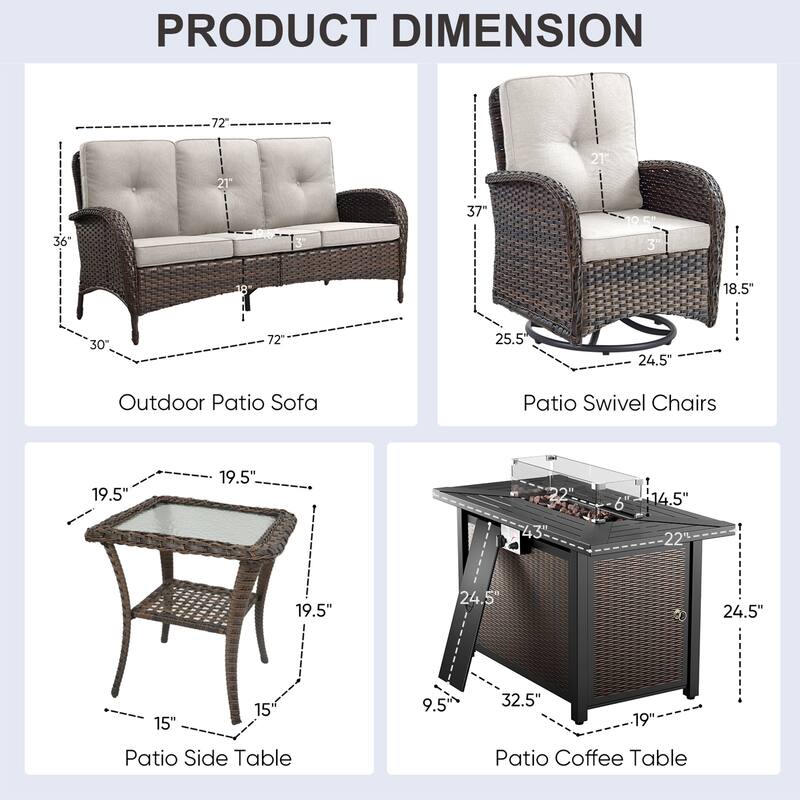 Pocassy Outdoor Fire Pit Conversation Sofa Set