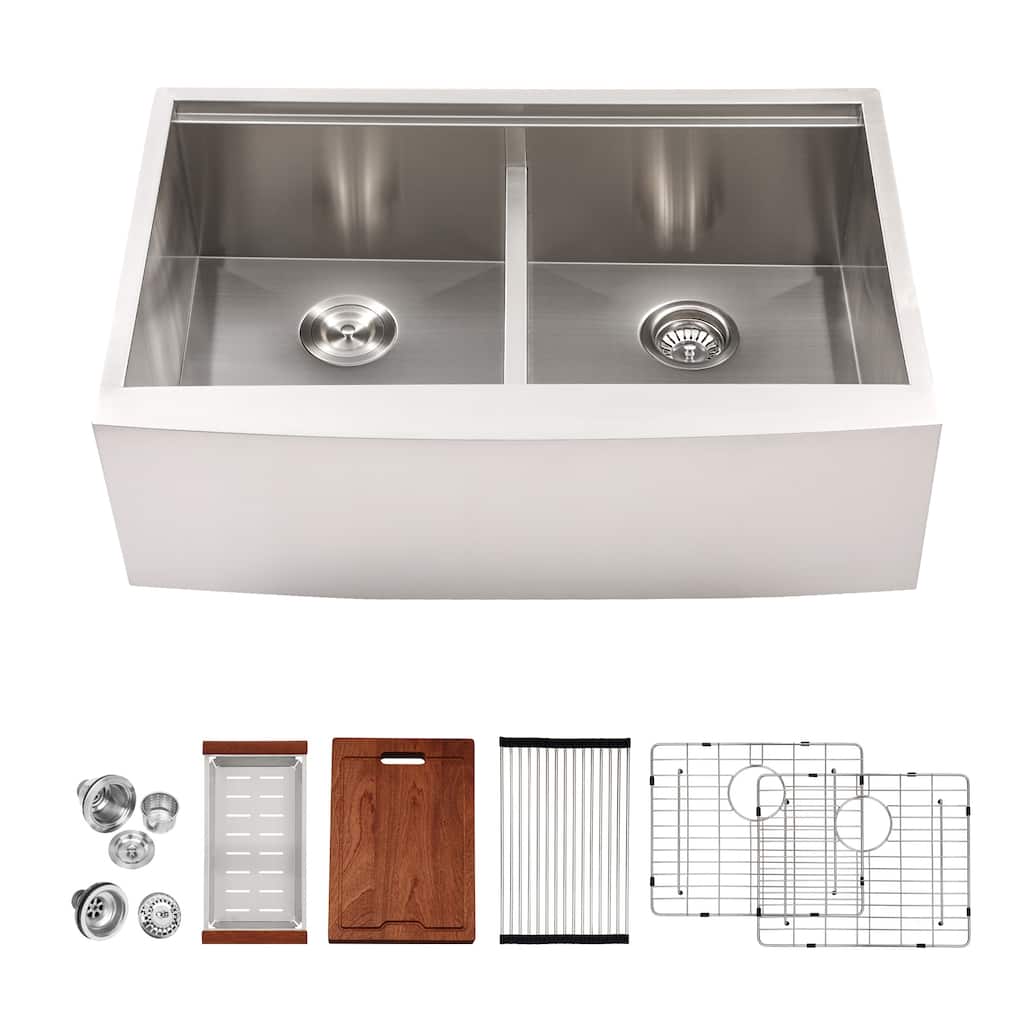 Lordear 33" Stainless Steel Sink Double Bowl Undermount Workstation Farmhouse Kitchen Sink with Accessories