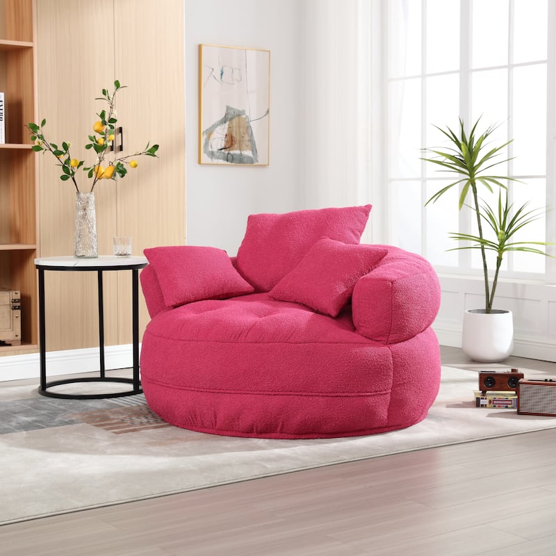 Chenille Sponge Single Sofa, Oversized Round Accent Chair Sleeper Couch Chaise Lounges for Living Room Bedroom Projection Room - Rose Red