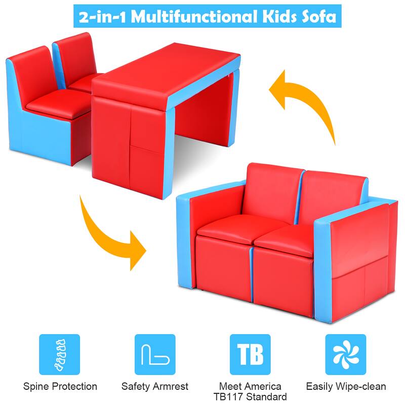 Kids Sofa Couch Armrest Chair Double Seats with Storage Space