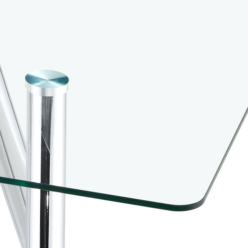 51-Inch Tempered Glass Dining Table with Sturdy Metal Legs