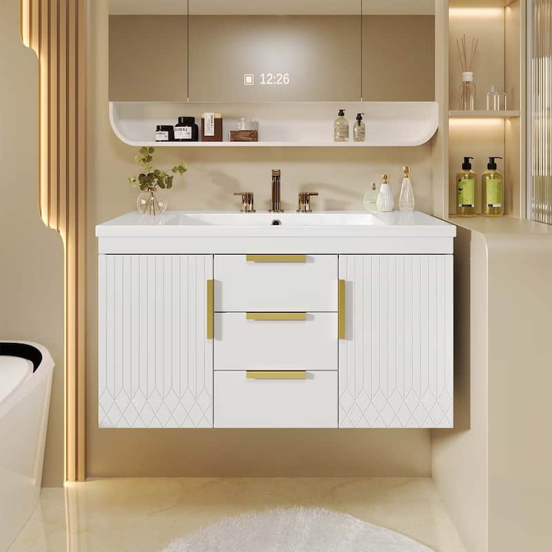Wall Mounted Bathroom Storage Cabinet with 2 Drawers,with Top Sink