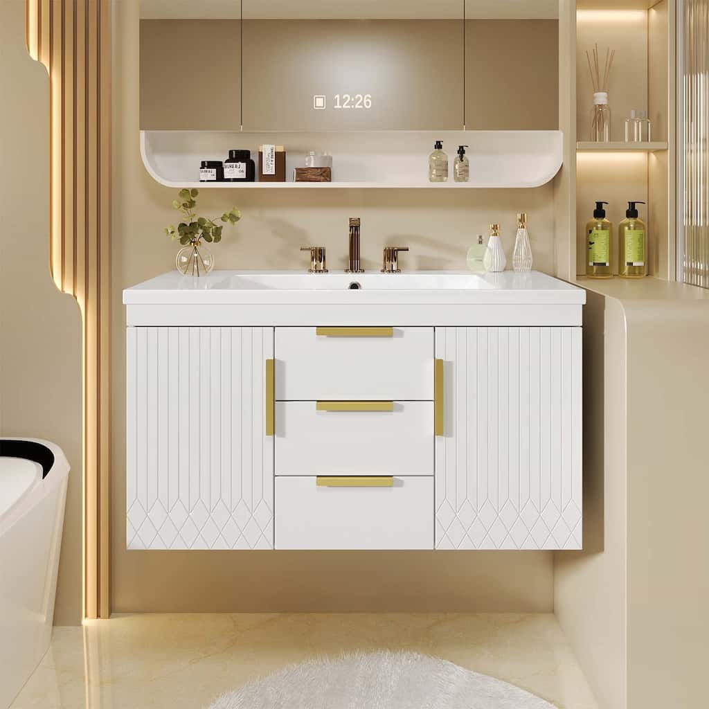 Wall Mounted Bathroom Storage Cabinet with 2 Drawers,with Top Sink