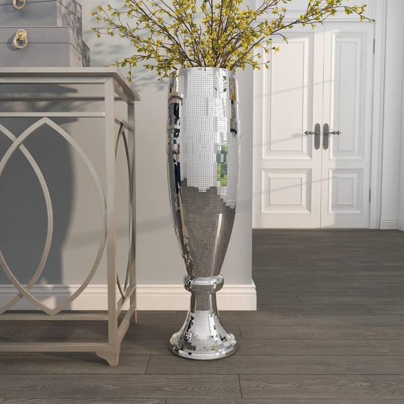 Silver Polystone Glam Vase with Mosaic Mirror Inlay