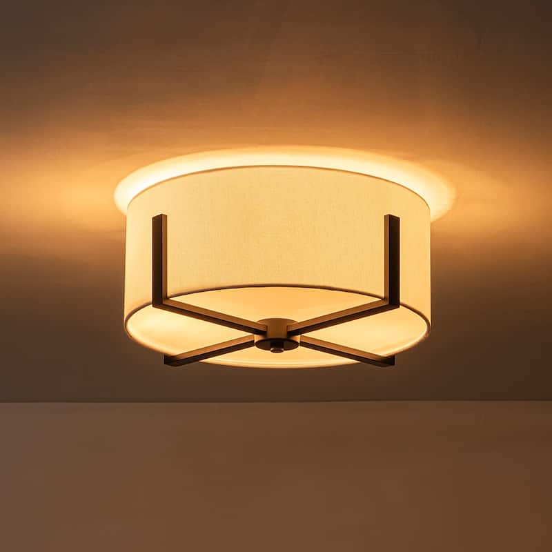 16.9''W 2-Light Drum Semi-flush Mount With White Fabric Shade