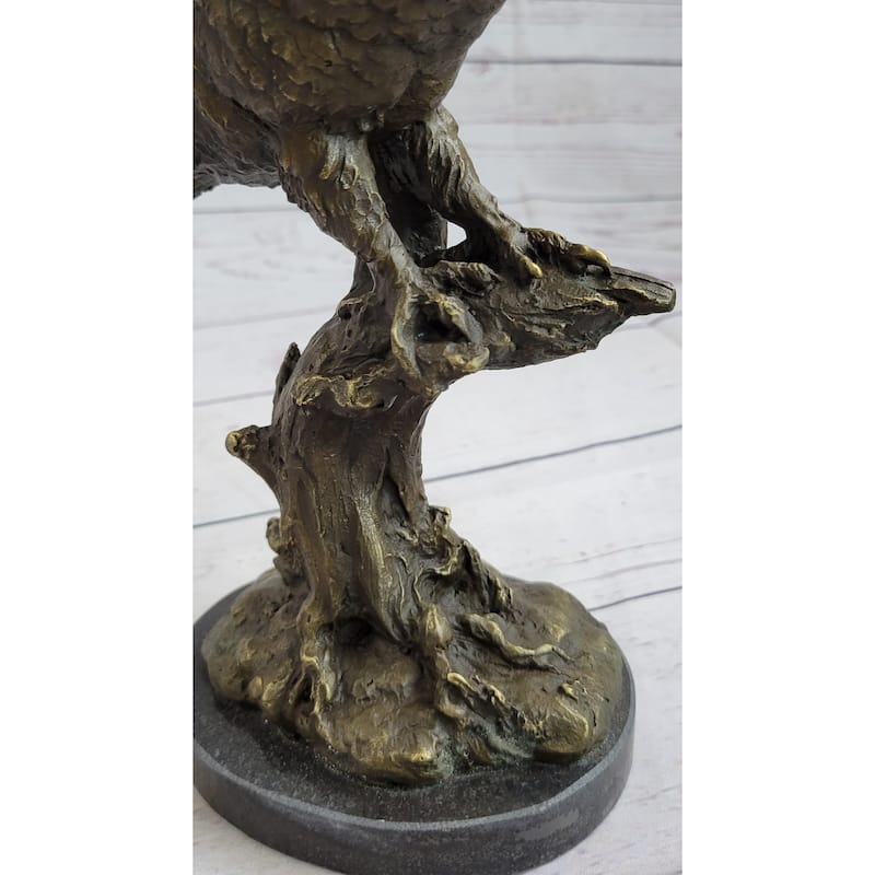 Bronze Marble Base Owl Bird Sculpture Statue Figure Art Decor Hot Cast Figurine