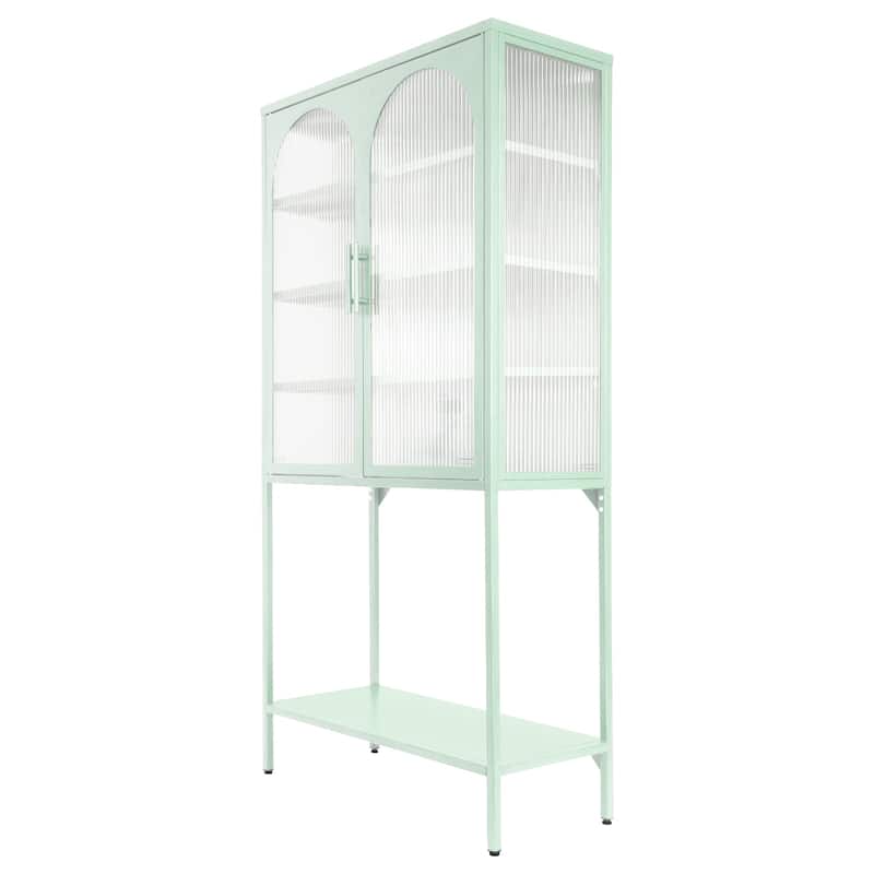 Adjustable Shelves Cabinet with 2 Glass Arched Doors