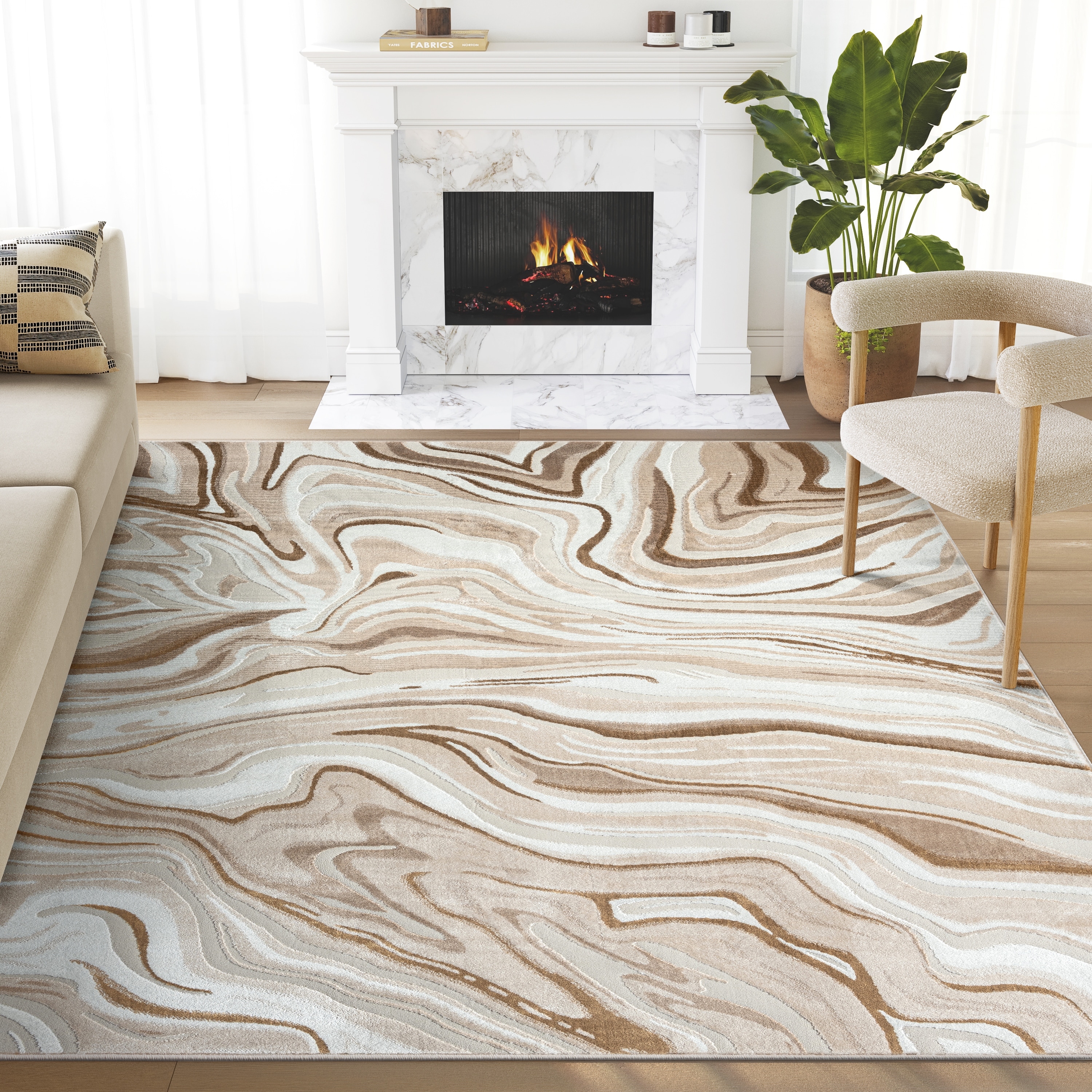 Abani Rugs Regal REG260B Beige Brown Intertwined Lines Area Rug