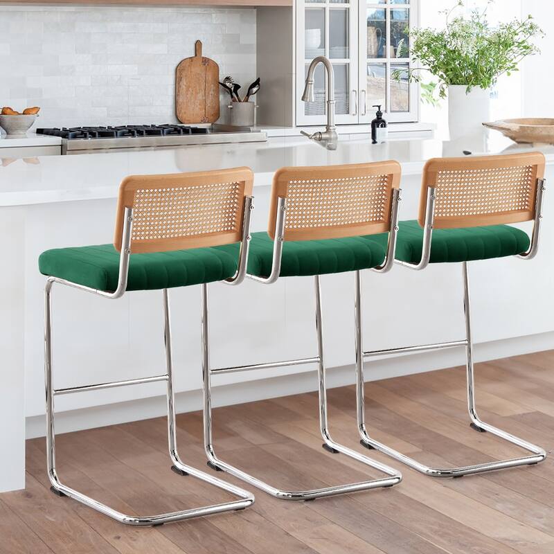Velvet Upholstered Rattan Counter/Bar Stools, Set of 2/3