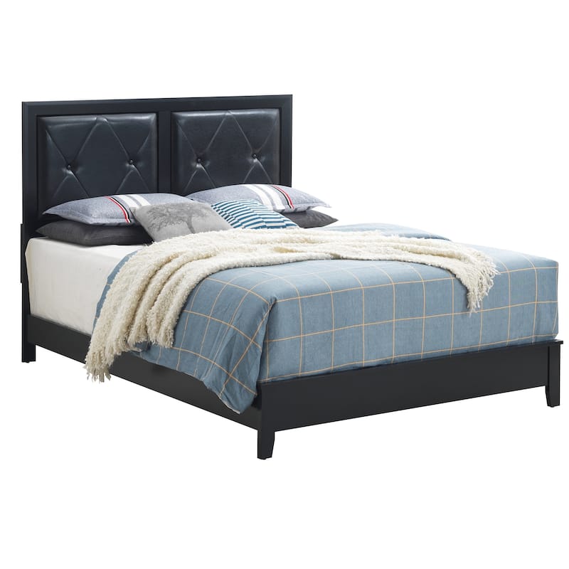 Upholstered Tufted Faux Leather Full Panel Bed - 80" - Black