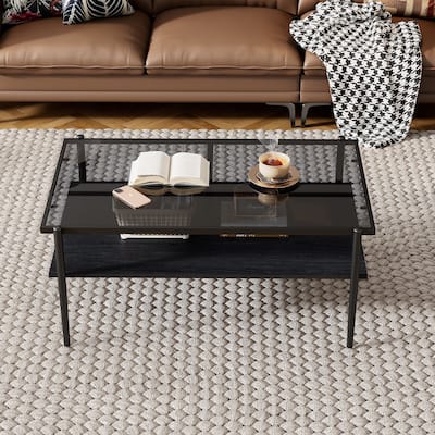 Rectangle Coffee Table with Tempered Glass Top