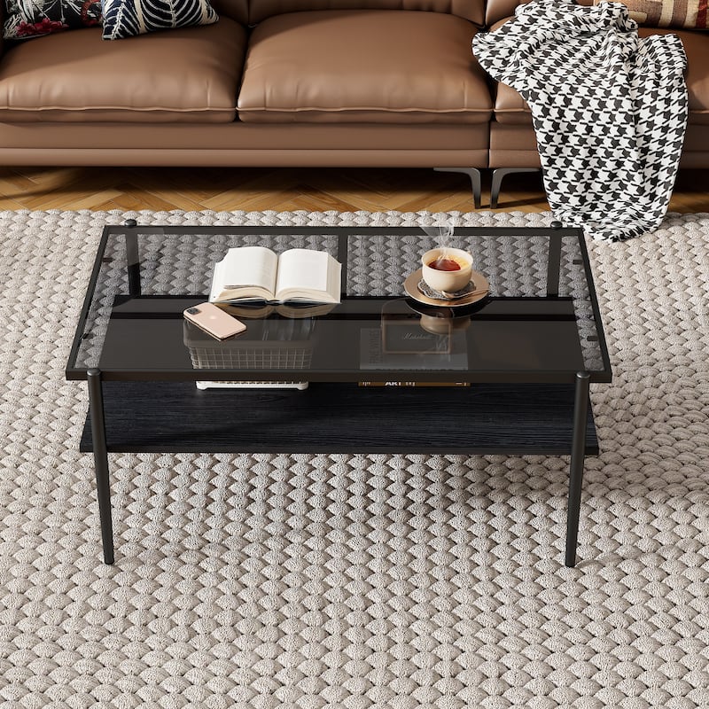Rectangle Coffee Table with Tempered Glass top,Modern Table for Living Room