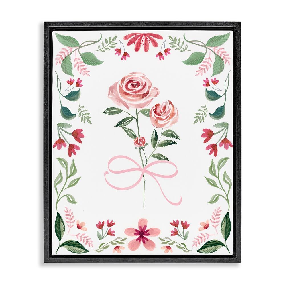 Stupell Delicate Roses Floral Border Framed Floater Canvas Wall Art Design By Kristen Brockmon