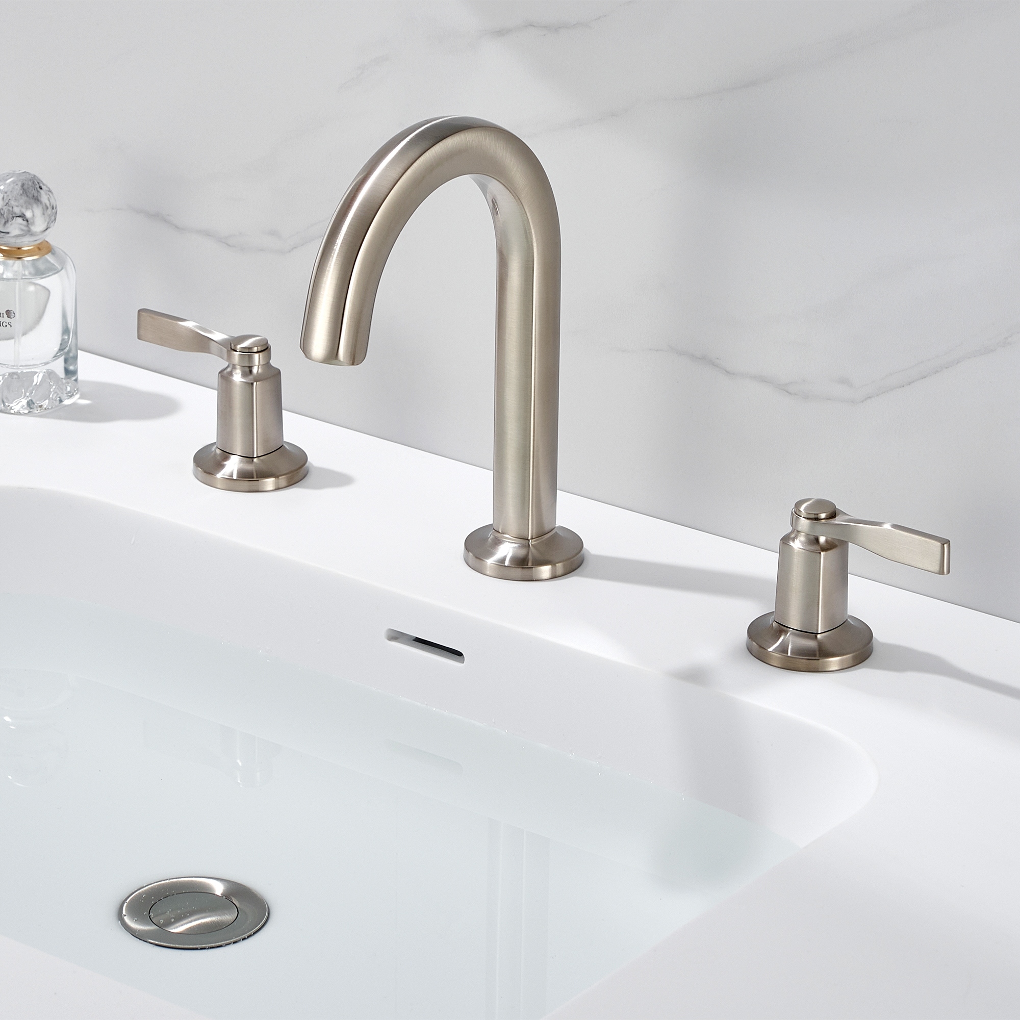 Luxier Larko 8 in. Widespread 2-Handle Bathroom Faucet with Drain