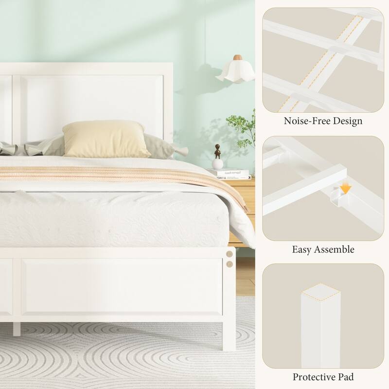 VECELO Platform Bed Frame with Wooden Headboard Heavy Duty Steel Slats Support No Box Spring Needed