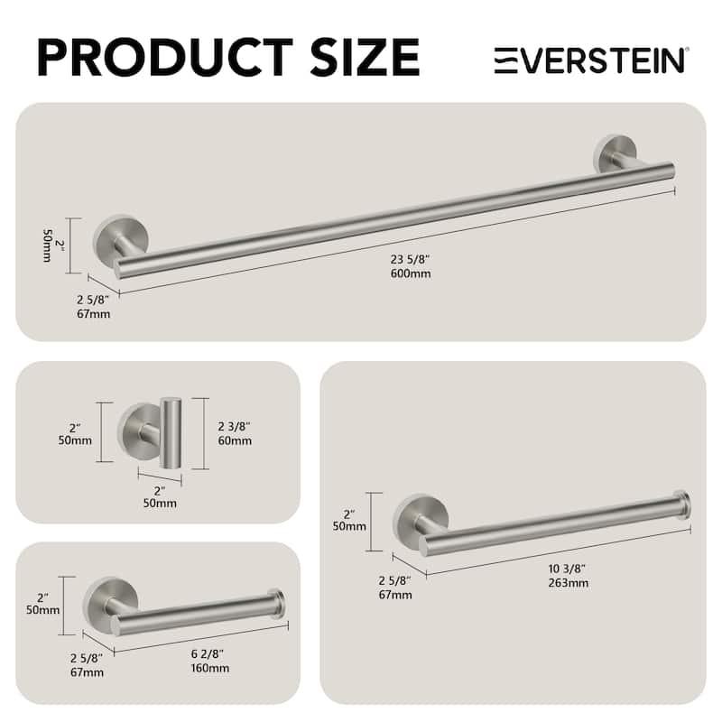 4-Piece Bathroom Hardware Accessories Set, Wall Mount Towel Bar, Toilet Paper Holder, Hand Towel Rack 1 Towel Hooks